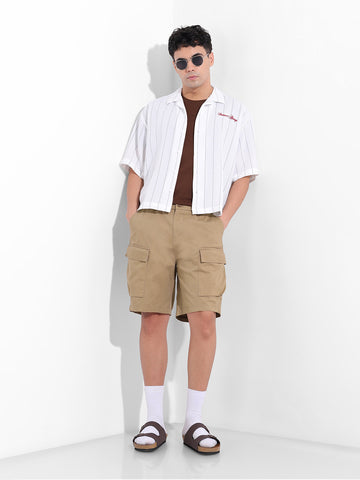 Men's Khaki Relaxed Fit Solid Utility Shorts