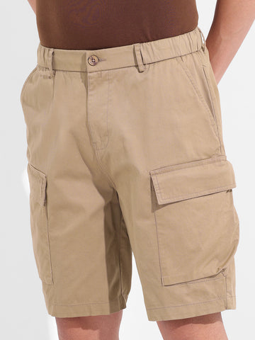 Men's Khaki Relaxed Fit Solid Utility Shorts