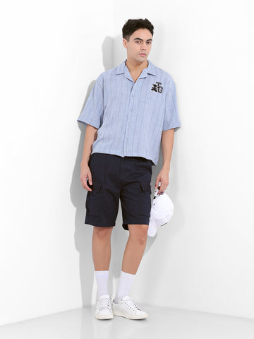 Men's Navy Blue Relaxed Fit Solid Utility Shorts