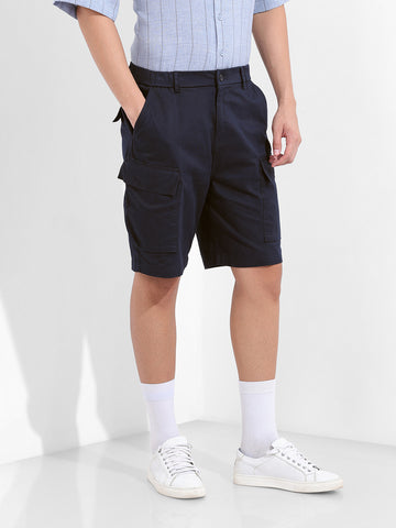 Men's Navy Blue Relaxed Fit Solid Utility Shorts
