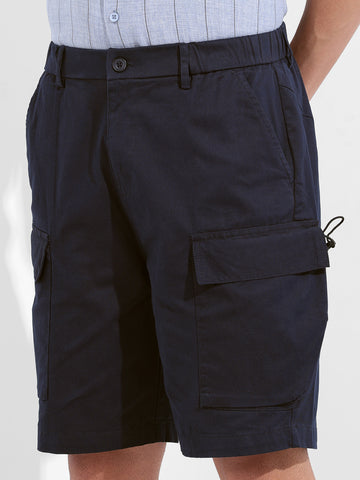 Men's Navy Blue Relaxed Fit Solid Utility Shorts