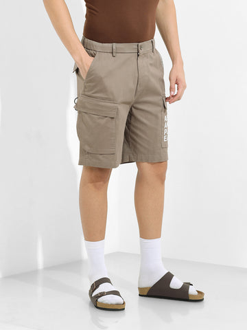 Men's Taupe Relaxed Fit Solid Utility Shorts