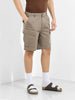 Men's Taupe Relaxed Fit Solid Utility Shorts