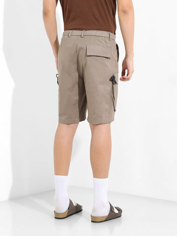 Men's Taupe Relaxed Fit Solid Utility Shorts