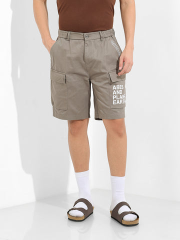 Men's Stone Grey Relaxed Fit Solid Utility Shorts