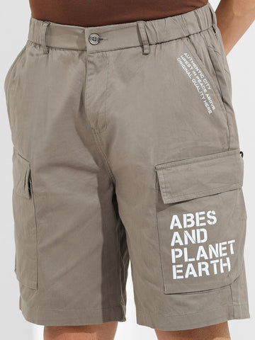 Men's Stone Grey Relaxed Fit Solid Utility Shorts