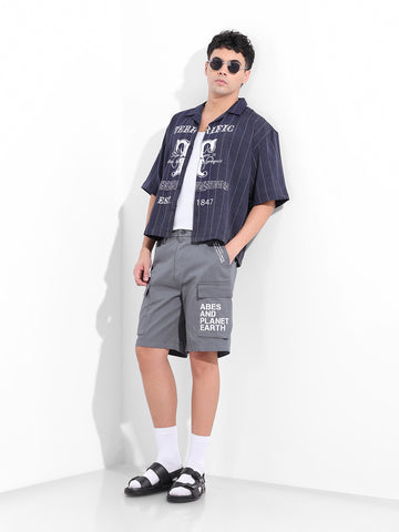 Men's Stone Blue Relaxed Fit Solid Utility Shorts
