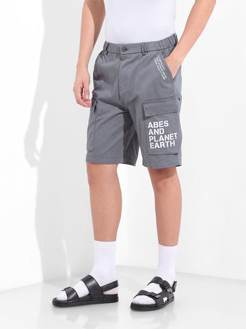 Men's Stone Blue Relaxed Fit Solid Utility Shorts