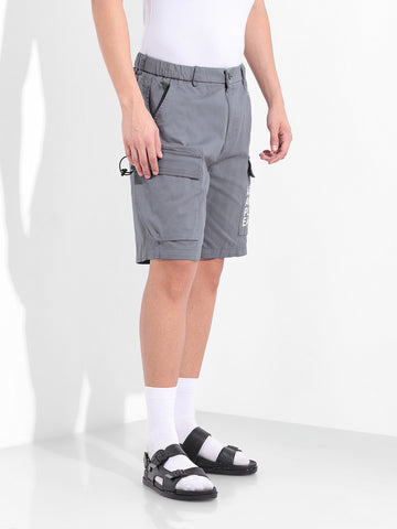 Men's Stone Blue Relaxed Fit Solid Utility Shorts