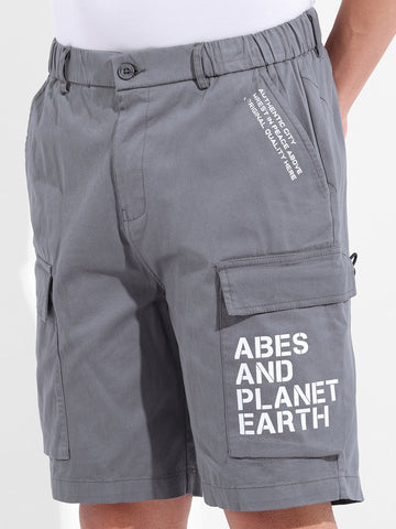 Men's Stone Blue Relaxed Fit Solid Utility Shorts