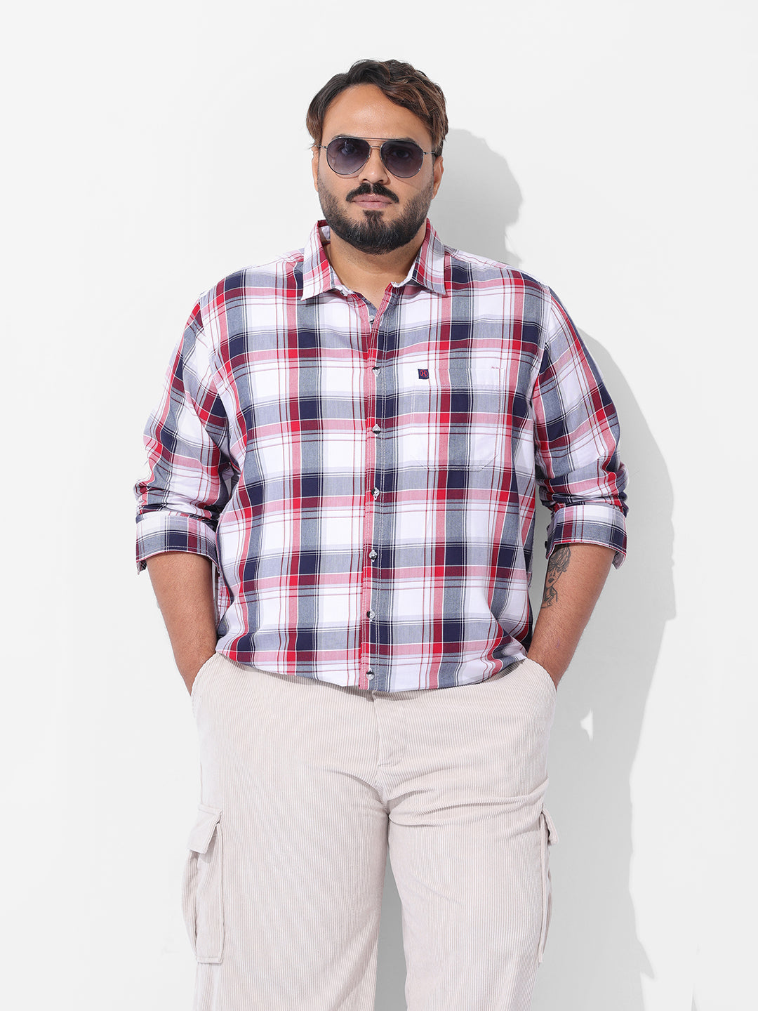 Men's White Regular Fit Checked Casual Shirt