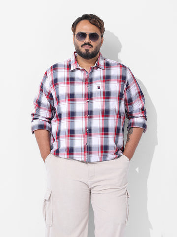 Men's White Regular Fit Checked Casual Shirt