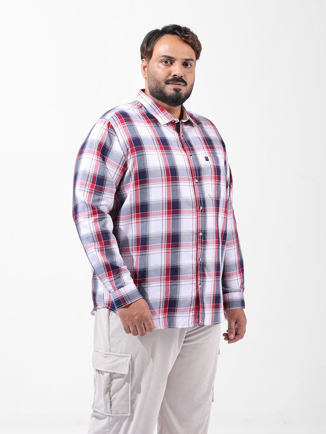 Men's White Regular Fit Checked Casual Shirt