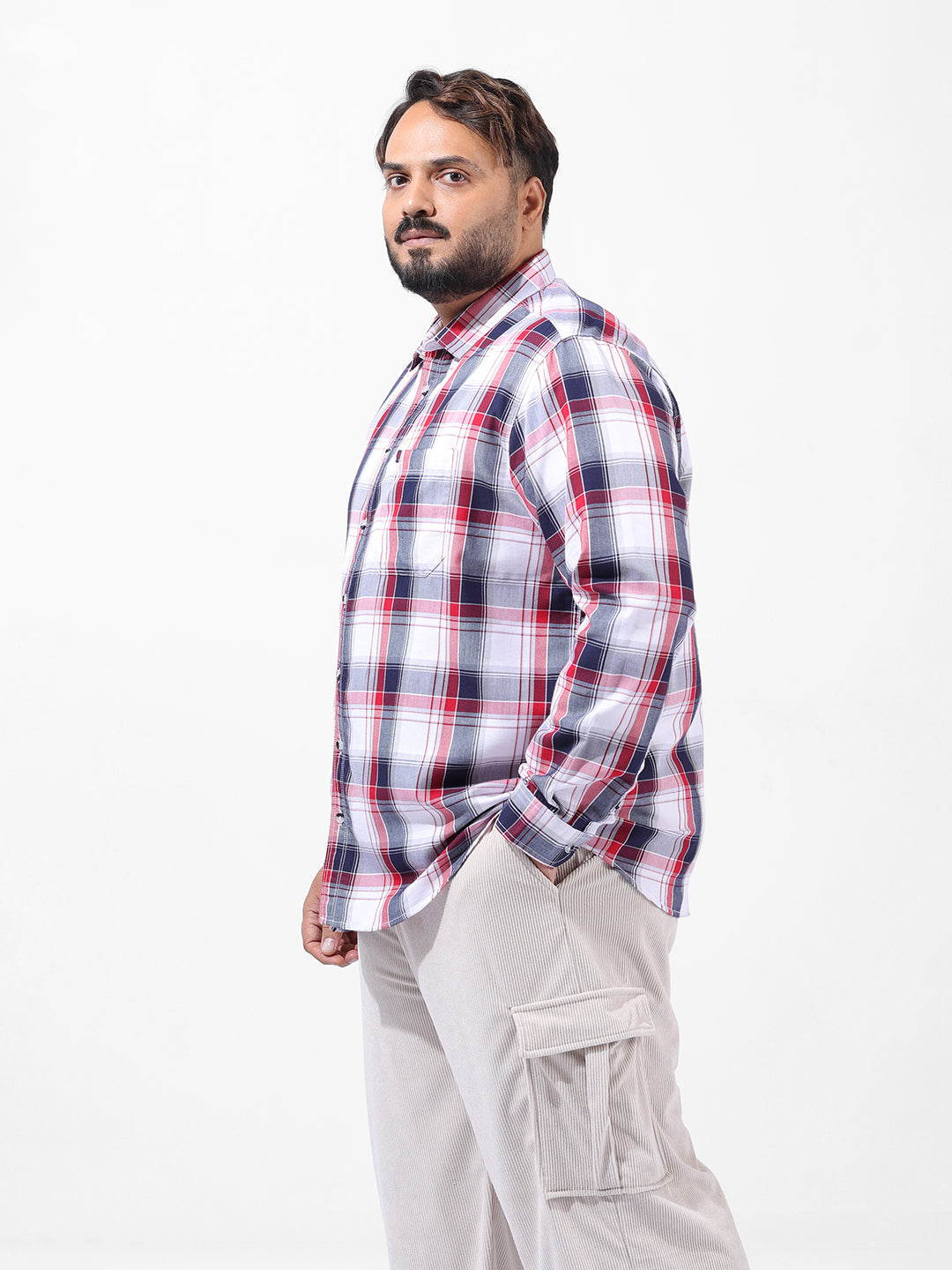 Men's White Regular Fit Checked Casual Shirt
