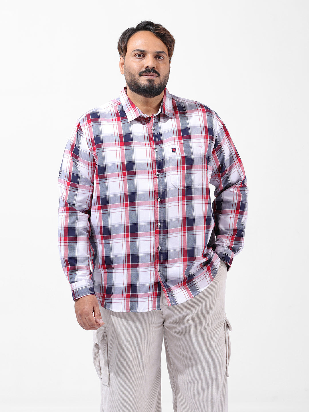 Men's White Regular Fit Checked Casual Shirt