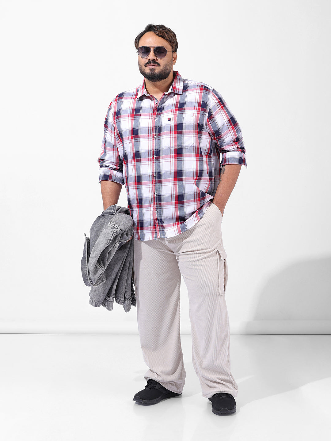Men's White Regular Fit Checked Casual Shirt