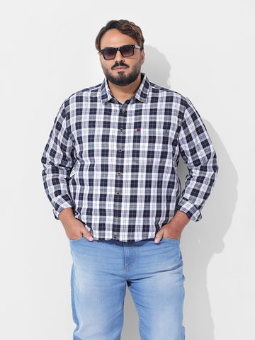 Men's Navy Blue Regular Fit Checked Casual Shirt