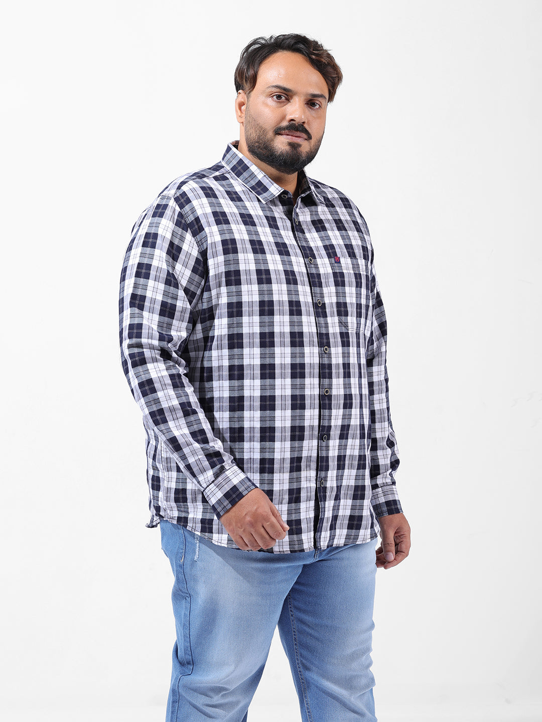 Men's Navy Blue Regular Fit Checked Casual Shirt