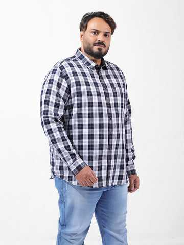 Men's Navy Blue Regular Fit Checked Casual Shirt
