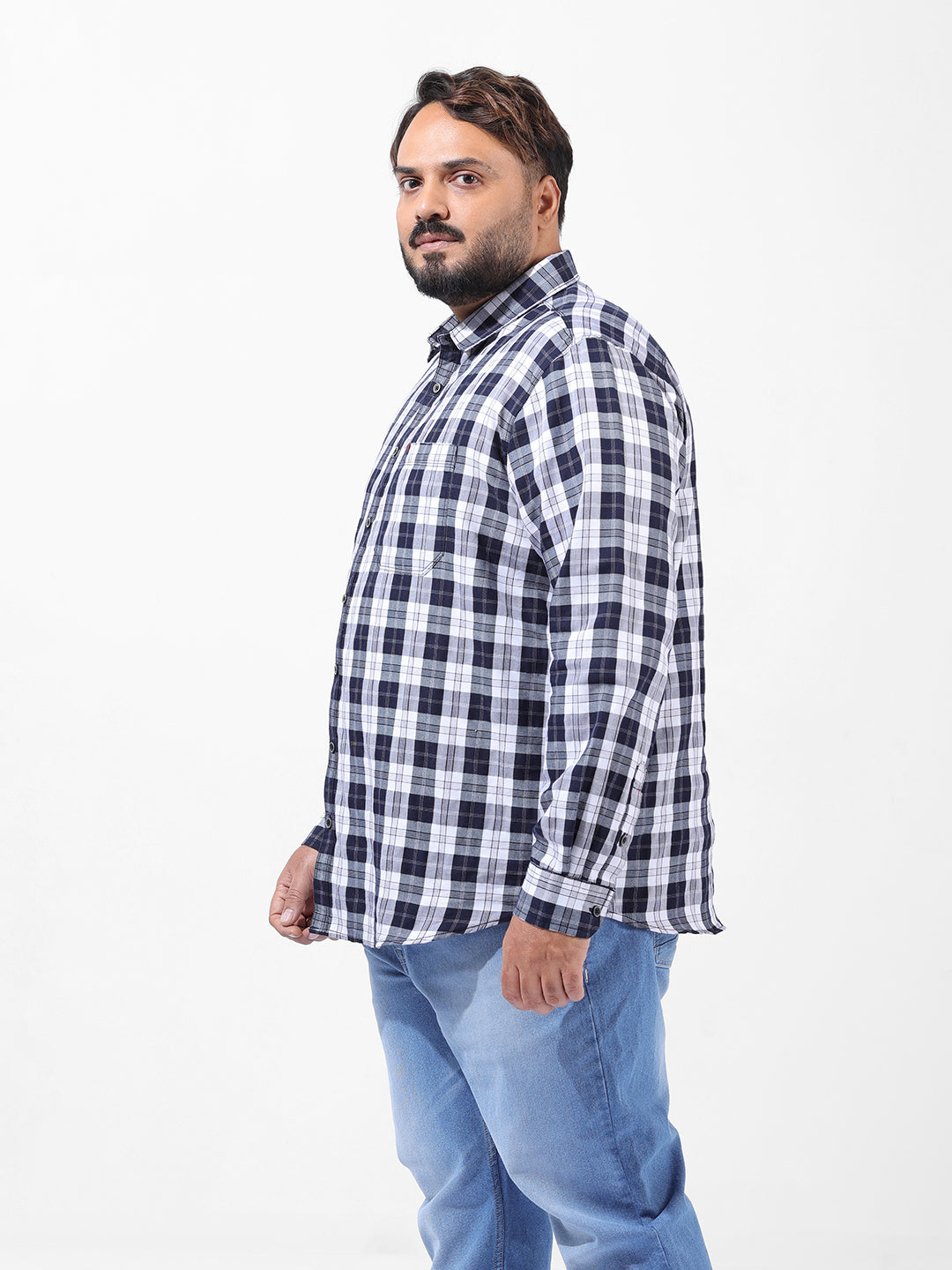 Men's Navy Blue Regular Fit Checked Casual Shirt