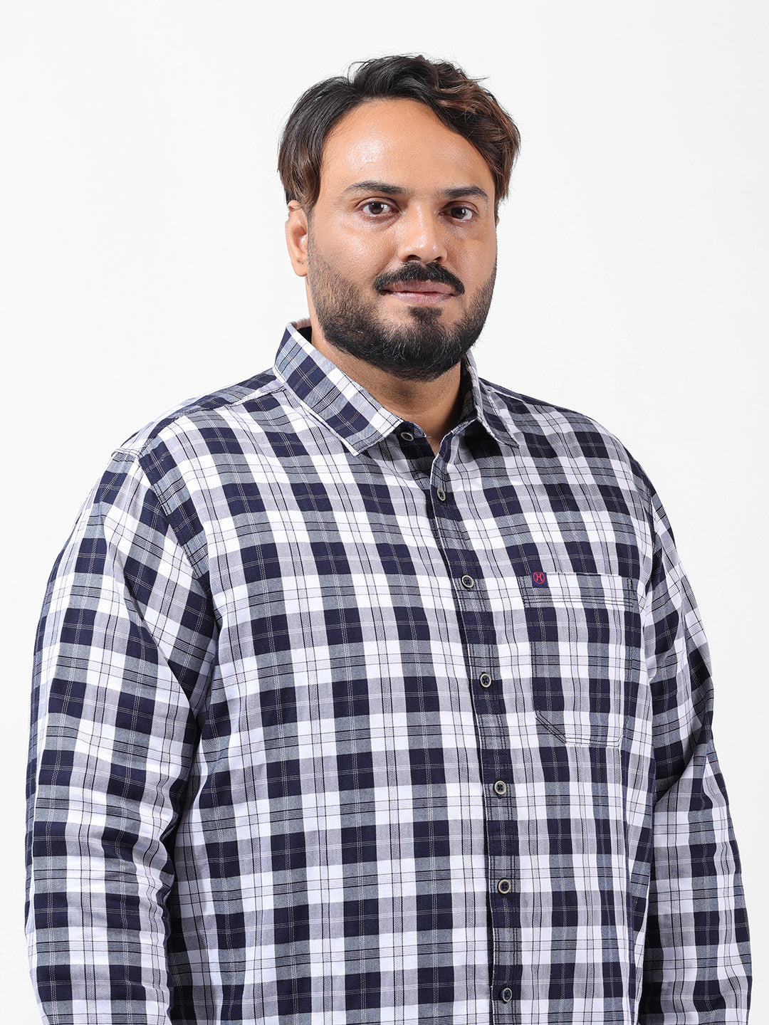 Men's Navy Blue Regular Fit Checked Casual Shirt