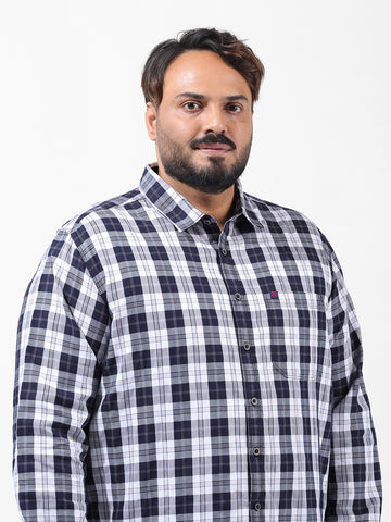 Men's Navy Blue Regular Fit Checked Casual Shirt