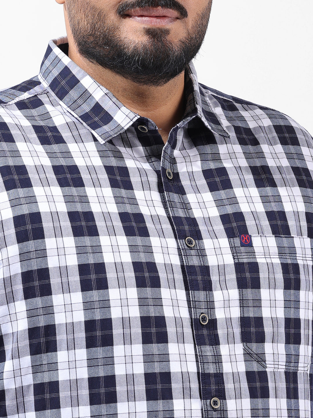 Men's Navy Blue Regular Fit Checked Casual Shirt
