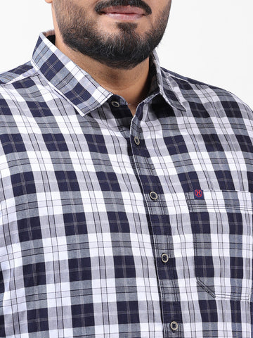 Men's Navy Blue Regular Fit Checked Casual Shirt