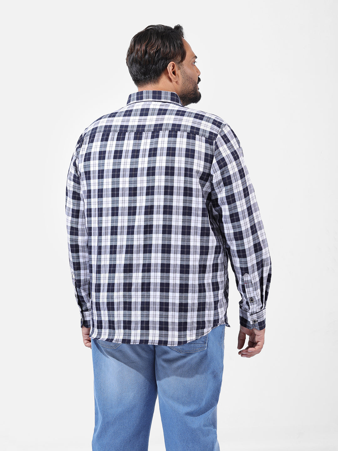 Men's Navy Blue Regular Fit Checked Casual Shirt
