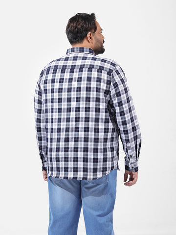 Men's Navy Blue Regular Fit Checked Casual Shirt