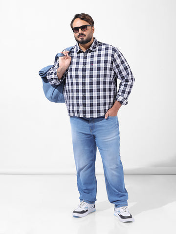 Men's Navy Blue Regular Fit Checked Casual Shirt