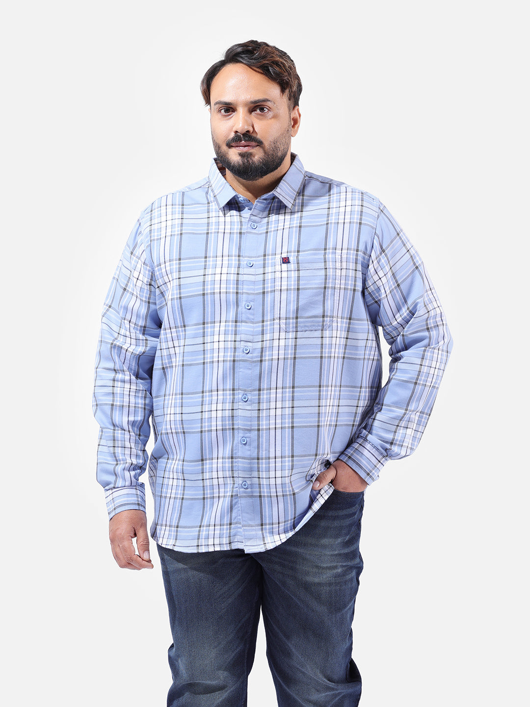 Men's Light Blue Regular Fit Checked Casual Shirt