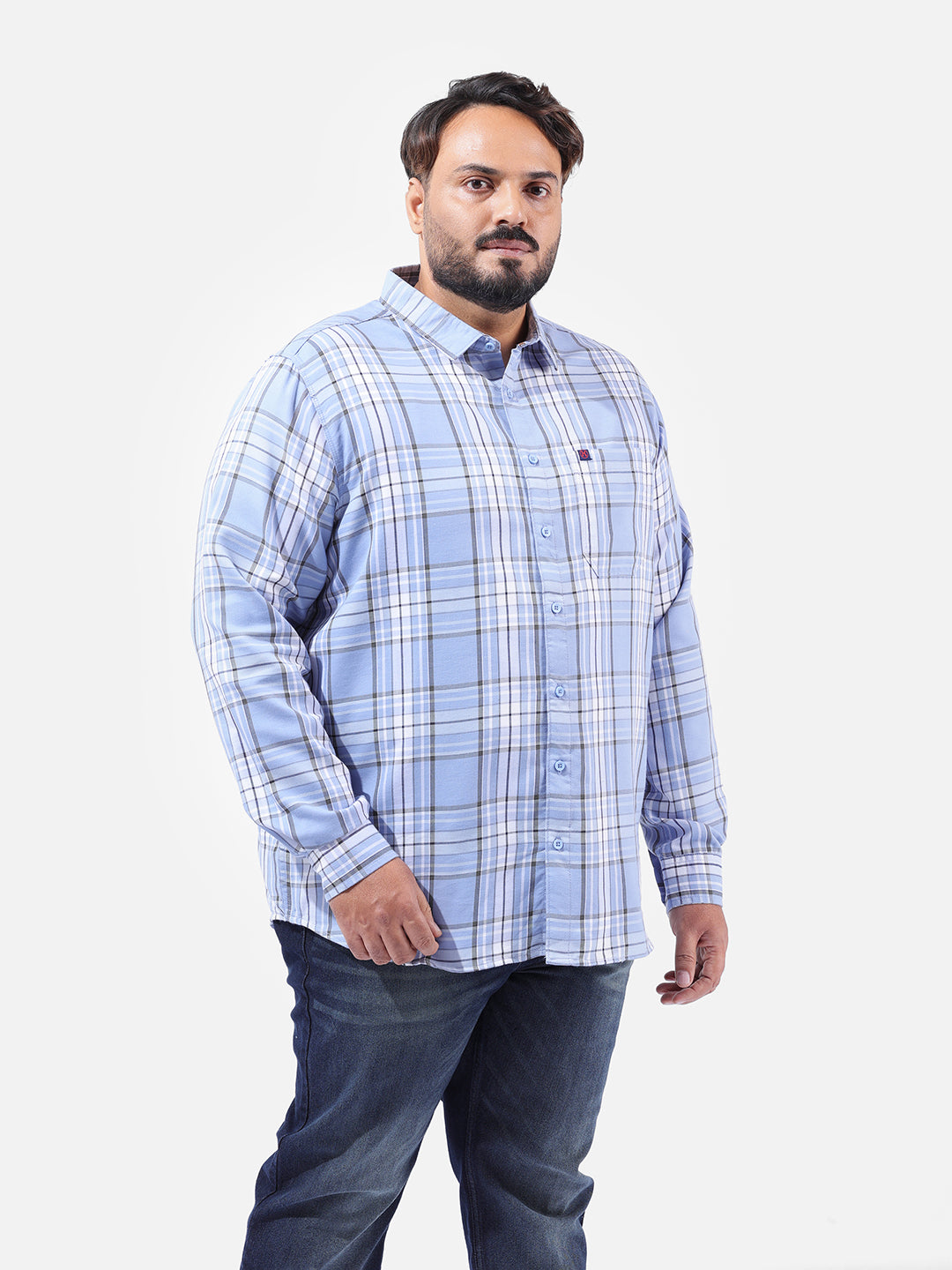 Men's Light Blue Regular Fit Checked Casual Shirt
