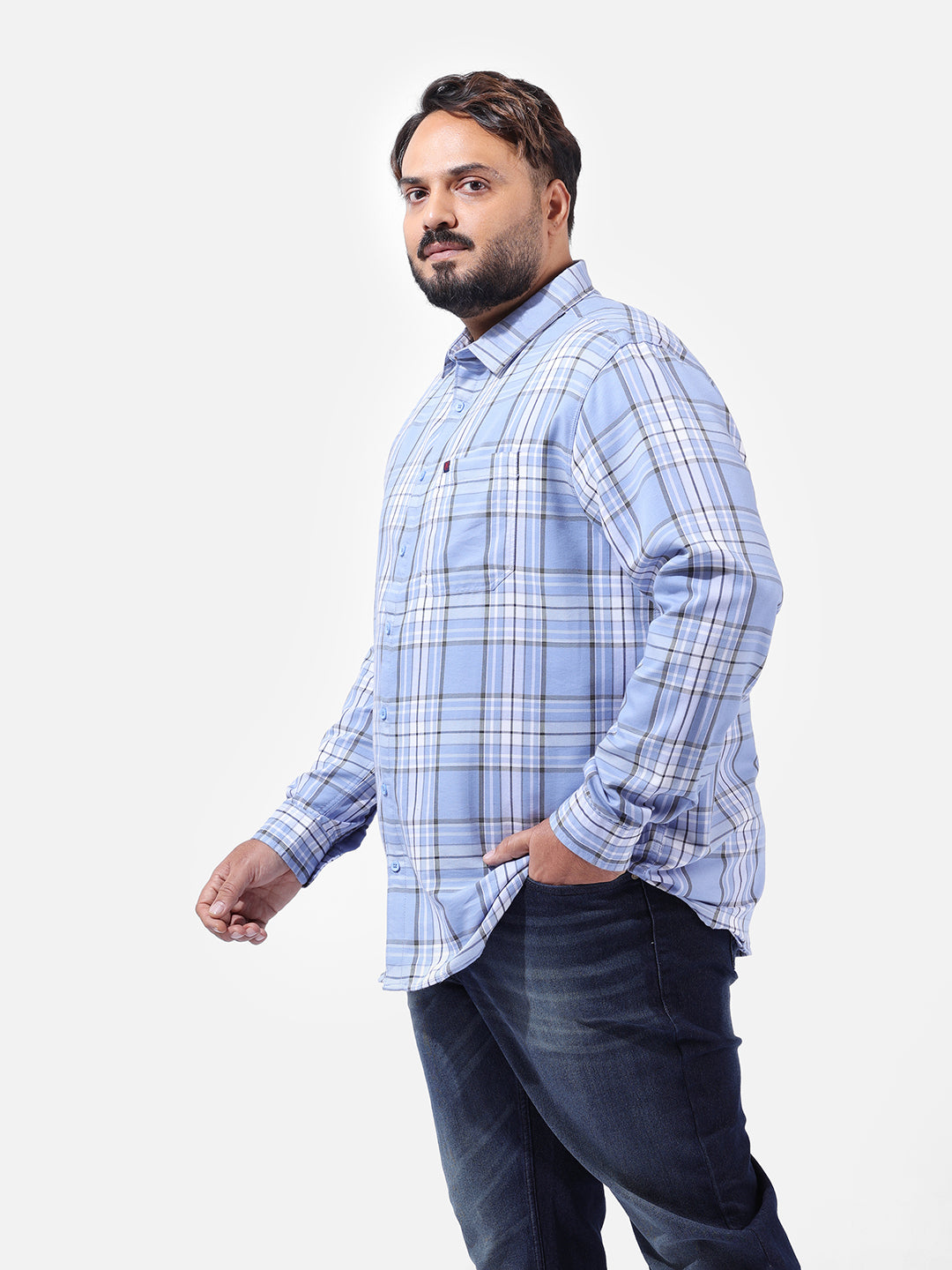 Men's Light Blue Regular Fit Checked Casual Shirt