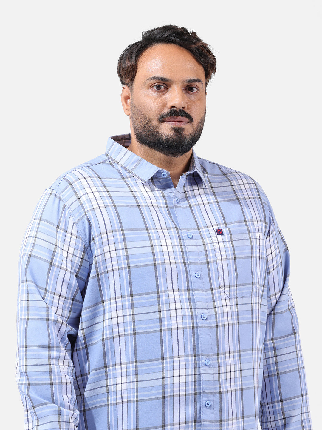Men's Light Blue Regular Fit Checked Casual Shirt