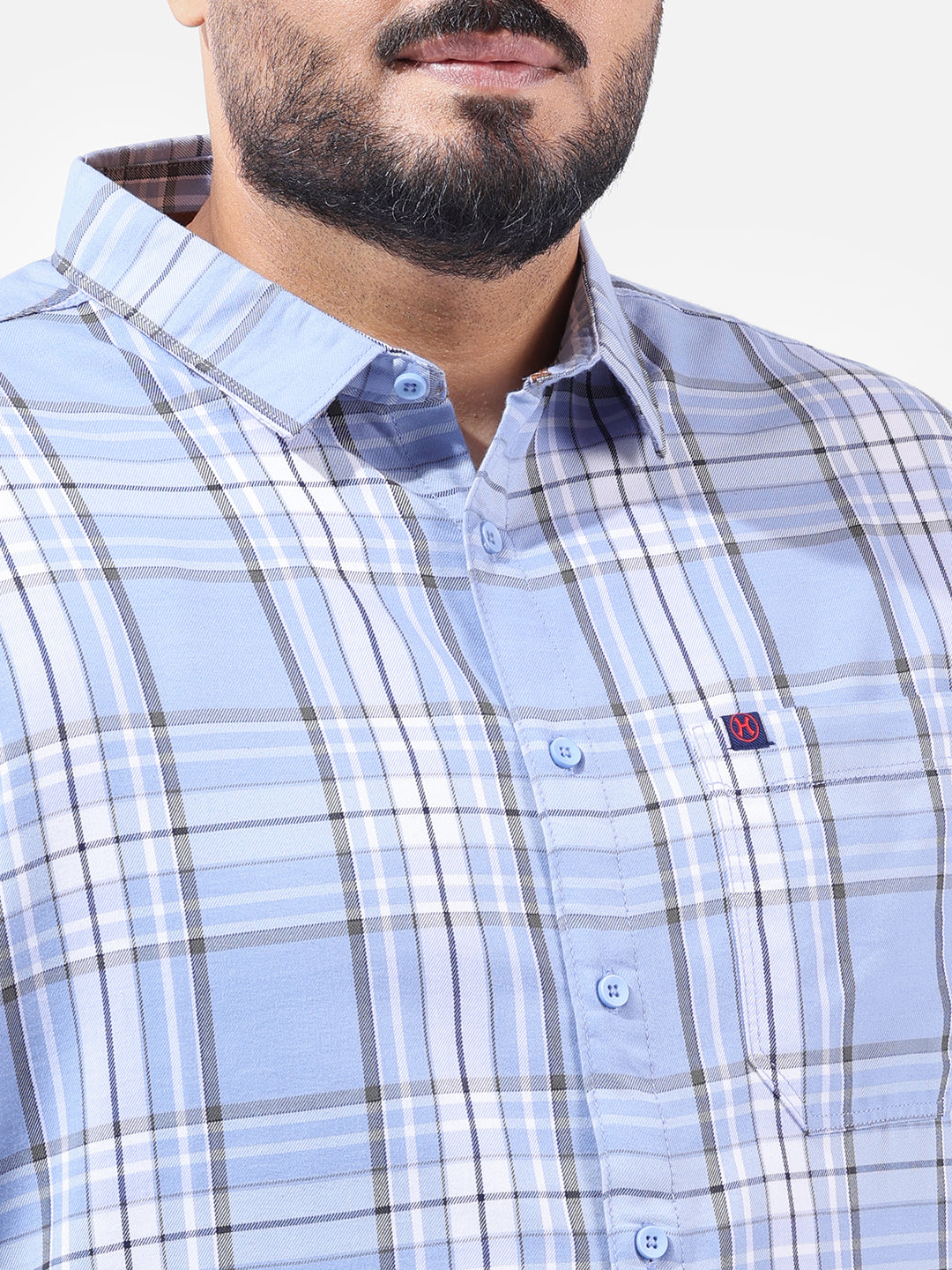 Men's Light Blue Regular Fit Checked Casual Shirt