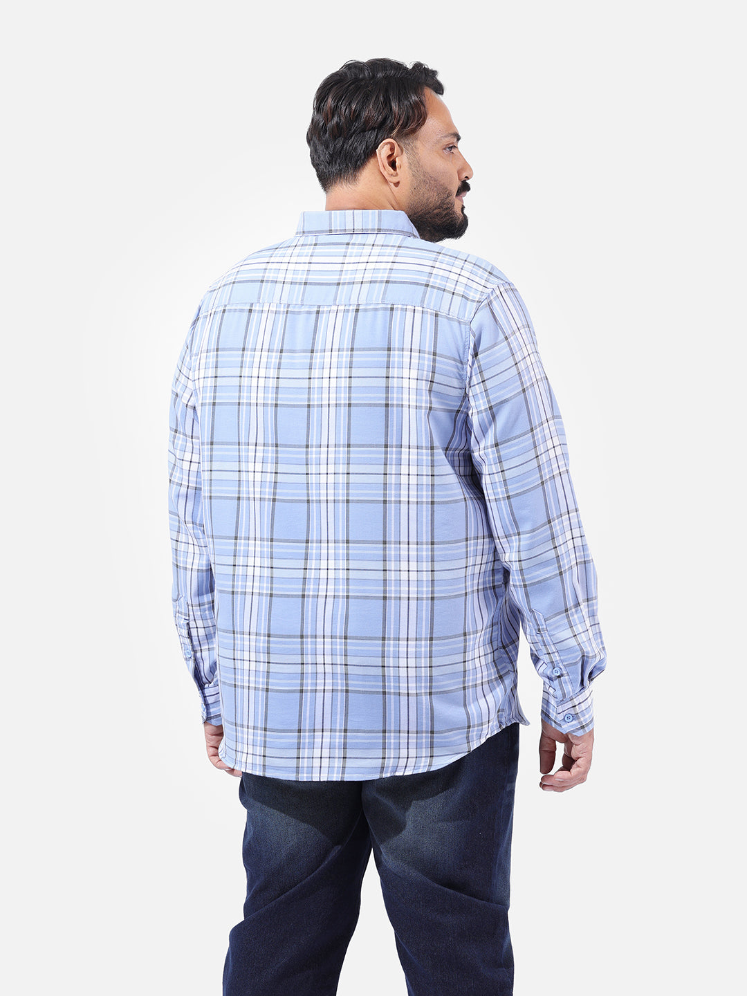 Men's Light Blue Regular Fit Checked Casual Shirt