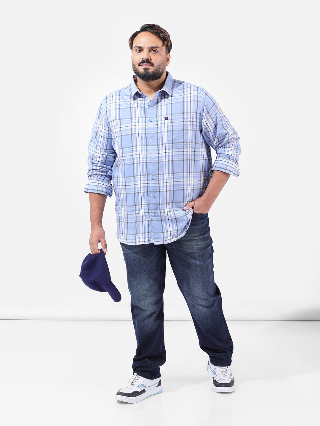 Men's Light Blue Regular Fit Checked Casual Shirt