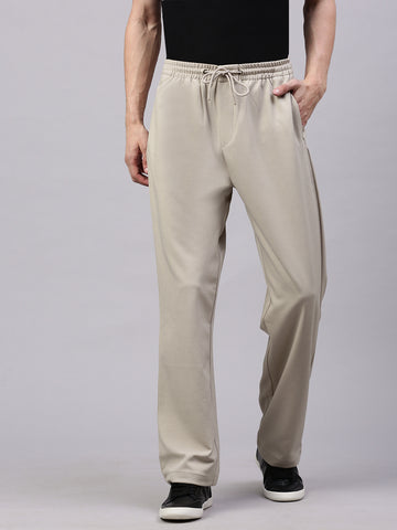 Men's Light Beige Relaxed Fit Solid Casual Joggers