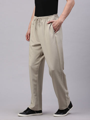 Men's Light Beige Relaxed Fit Solid Casual Joggers