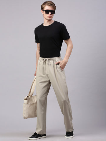Men's Light Beige Relaxed Fit Solid Casual Joggers