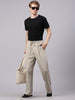 Men's Light Beige Relaxed Fit Solid Casual Joggers