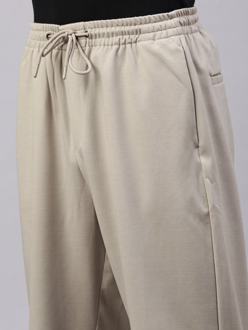 Men's Light Beige Relaxed Fit Solid Casual Joggers