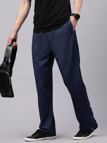 Men's English Blue Relaxed Fit Solid Casual Joggers