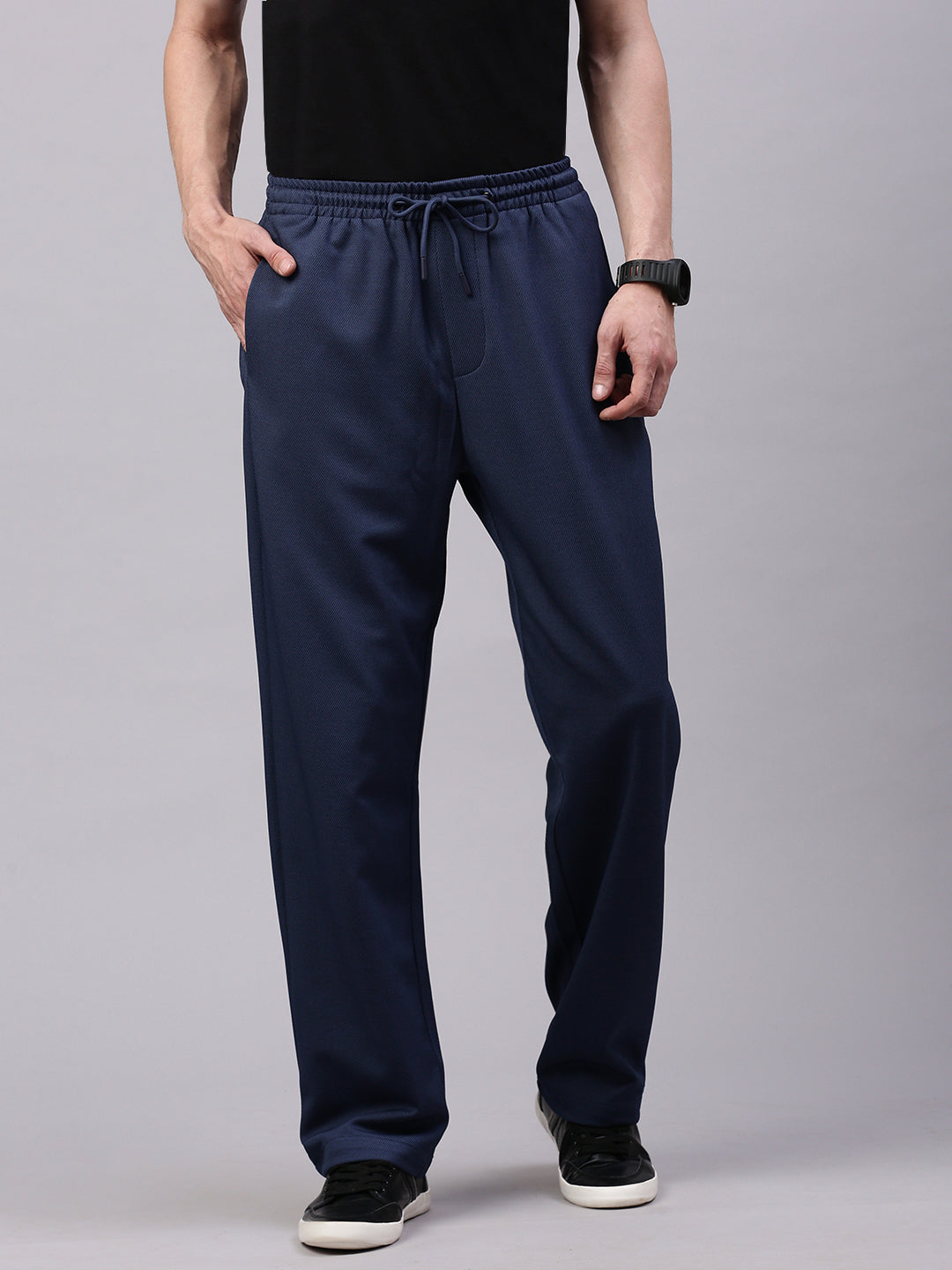 Men's English Blue Relaxed Fit Solid Casual Joggers