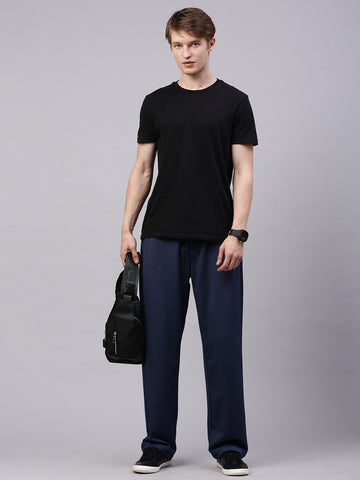 Men's English Blue Relaxed Fit Solid Casual Joggers