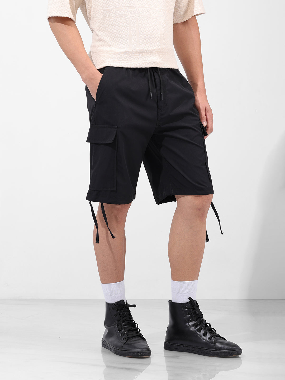 Men's Black Relaxed Fit Utility Shorts