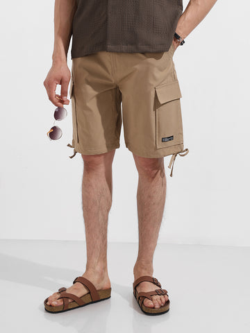 Men's Khaki Relaxed Fit Textured Utility Shorts
