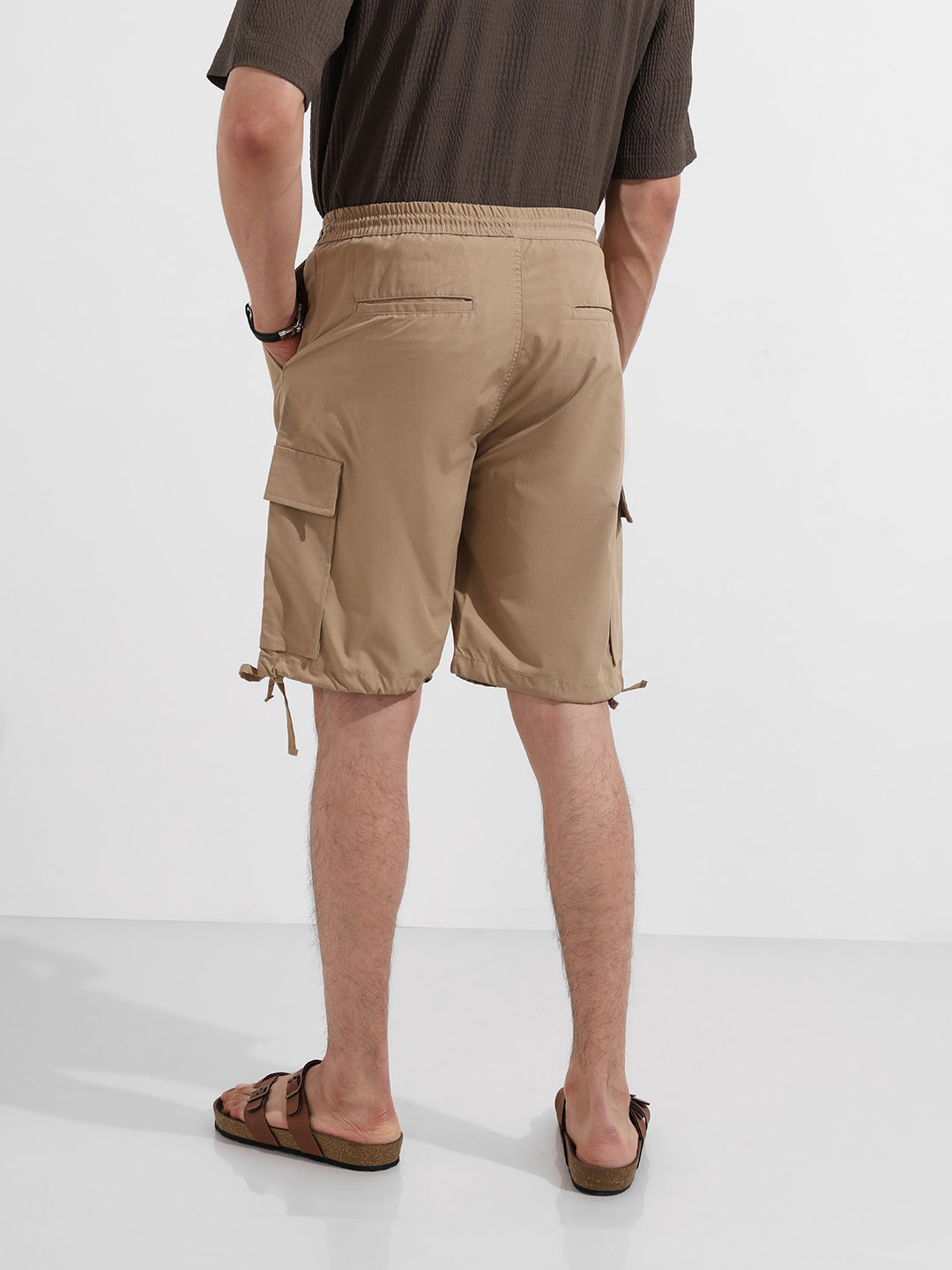Men's Khaki Relaxed Fit Textured Utility Shorts