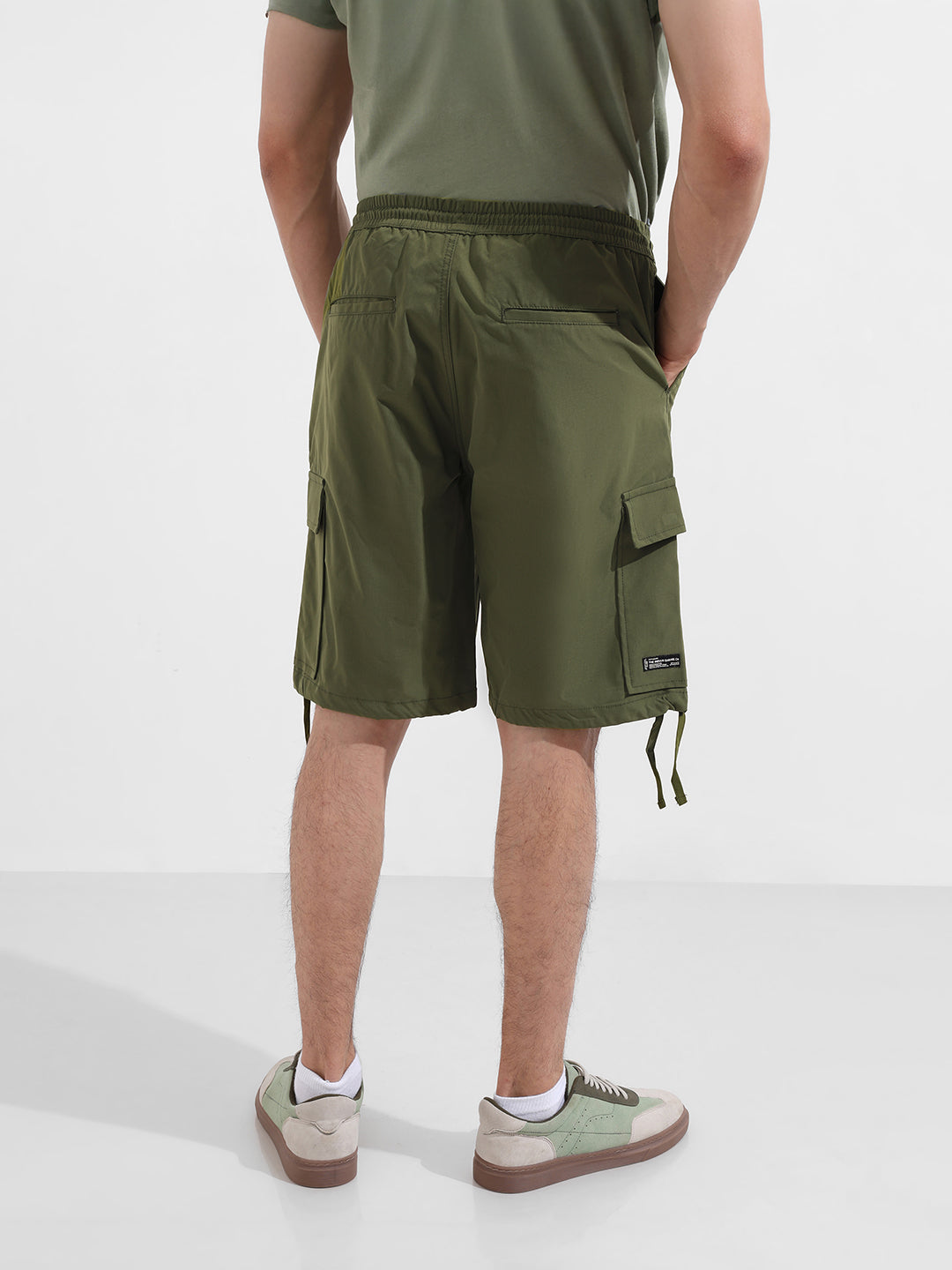 Men's Green Relaxed Fit Textured Utility Shorts
